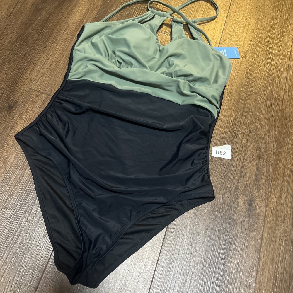 Cupshe Womans 1 piece Swimwear Suit Green and Black size L